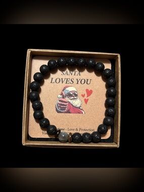 Black Lava Stone & Moonstone Bead Bracelet- Genuine Stones